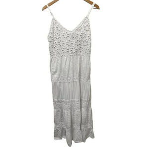 Me 2 Magic Womens Dress 2X‎ White Tiered Eyelet Sleeveless Lined Summer Sundress